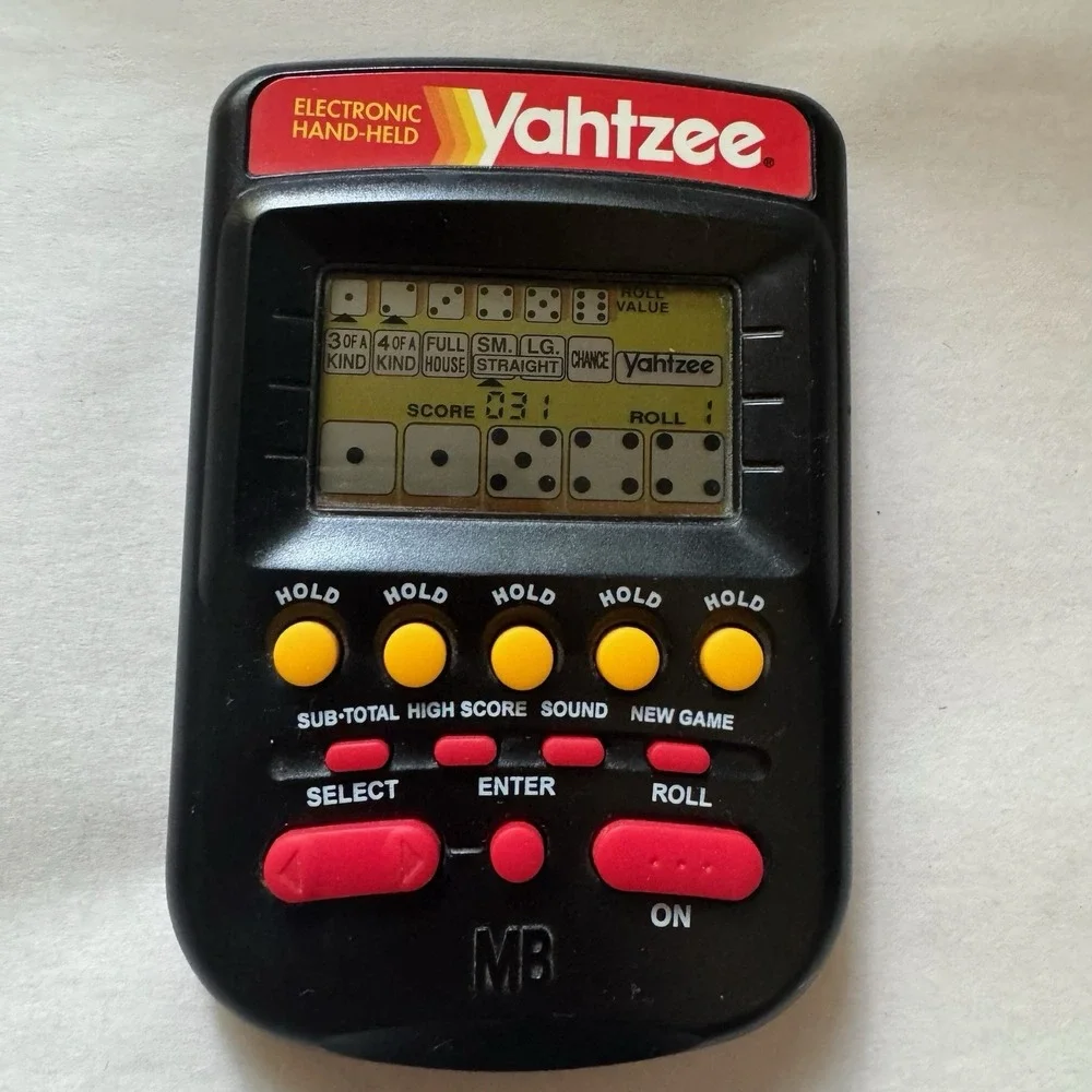 Vintage 1995 Yahtzee Handheld LCD Game Milton Bradley Tested & Working